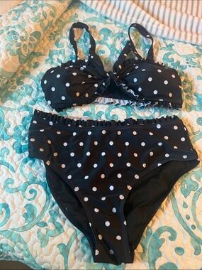 Mossimo Supply Co. Black Bikini Bottom with White Polka Dot Lining and Ruffle